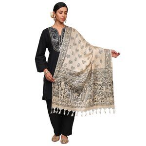 2441 Women's Madhubani Dupatta With Printed Palanquin And Peacocks
